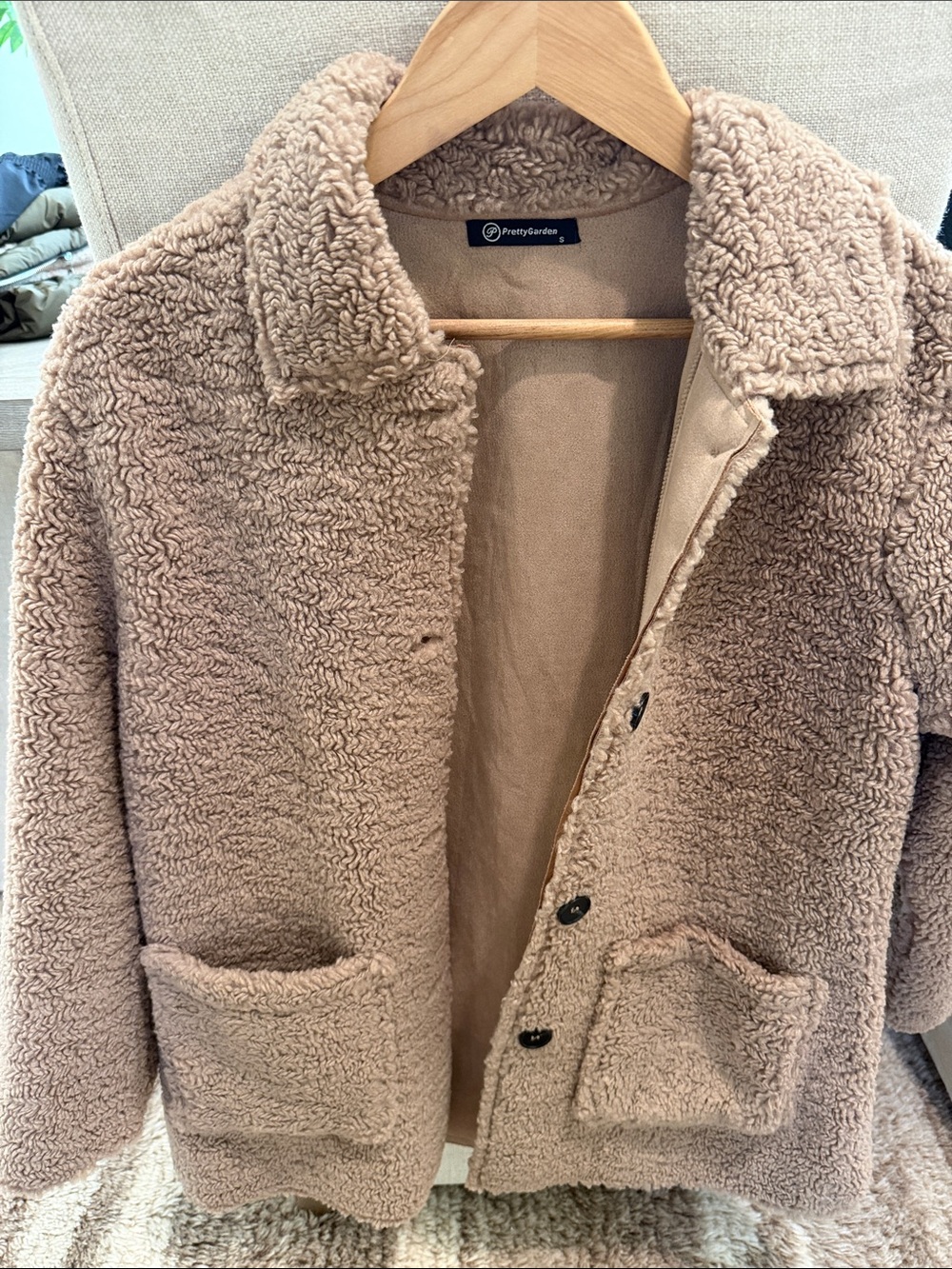 PrettyGarden Taupe Teddy Jacket - Cozy Faux-Sherpa Coat